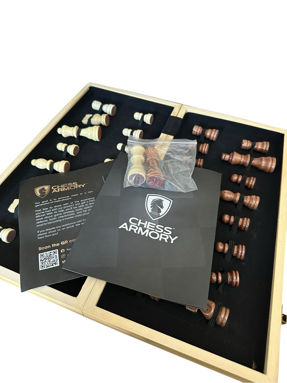 CHESS ARMORY 15” Foldable Wooden Chess Set in Light Dark Brown - Picture 2 of 7